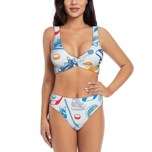 Bikini deux pièces hockey avec motifs imprimés créatifs pour femme