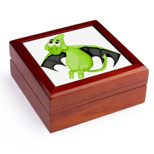 3dRose Shy Green & Black Jewelry Box 7 x 7 inch with 4 inch tile