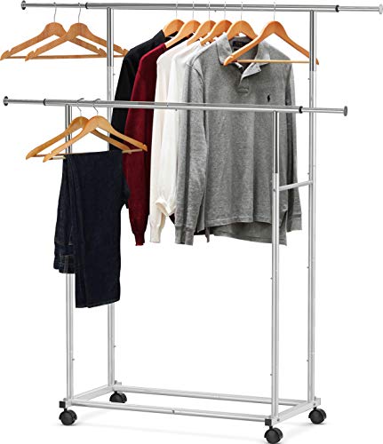 Simple Houseware Standard Double Rod Garment Rack, Silver #TOP17