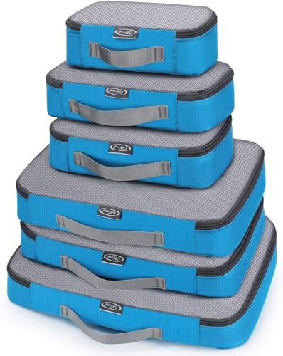 G4Free 3pcs/4pcs/6pcs/7pcs/9pcs Packing Cubes Suitcase Organiser Packing Bags Luggage Organiser Value Set for Travel Home Storage ((1S+2M+2L+1XL)-6PC-mesh, Blue)