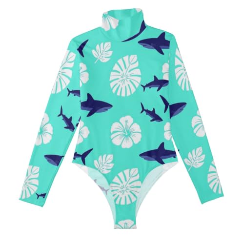 Body sexy de manga larga GuoChe que estiliza la figura con flores tropicales mujer