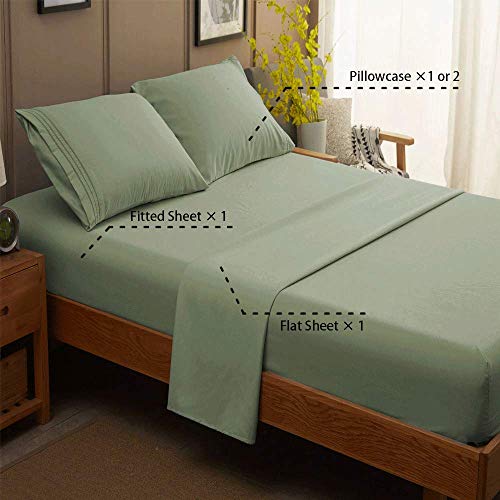 Image of SONORO KATE Bed Sheet Set Super Soft Microfiber 1800 Series Luxury Egyptian Sheets 16-Inch Deep Pocket,Wrinkle and Hypoallergenic-3 Piece (Sage, Twin XL)