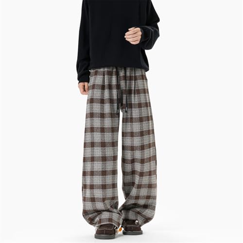 Seidarise Men's Plaid Wide - Leg Pants, Drawstring Waist, Loose Fit for Casual & Streetwear4