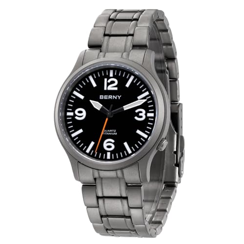 BERNYチタンウォッチメンズ メンズ腕時計 男性用腕時計 日本スイープセコンドクォーツムーブメントVH31 5ATM防水アナログクォーツ腕時計 スーパールミナスサファイアガラス