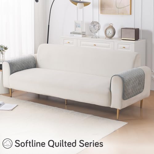 Image of HOKIPO Premium Velvety Quilted Sofa Armrest Covers (Pack of 2)- Anti-Slip, Washable Arm Cover, 'Softline Quilted Series' | Arctic Grey (AR-6321-DGRY*2)