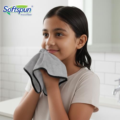 Image of SOFTSPUN Microfiber Baby Hand & Face Wipes 280 GSM 20x30 Cms 4 Piece Towel Set Light Grey! Super Soft & Comfortable for Newborn Baby and Kids Quick Drying Ultra Absorbent in Small Size.