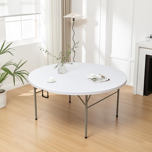 Image of BTEXPERT Set of 10, White 5 Ft 60inch Round Plastic Folding Table Commercial Portable for Banquet Dining Wedding Party Events Home Kitchen Patio Backyard Indoor Outdoor,
