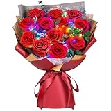 ADDWel Leuchtender Ewiger Rosenstrauß (12 Echte Rosen mit LED) - Einzigartiges Muttertagsgeschenk & Deko - Geschenk für Frau, Mama, Oma & Frauen zum Muttertag, Hochzeitstag & Geburtstag
