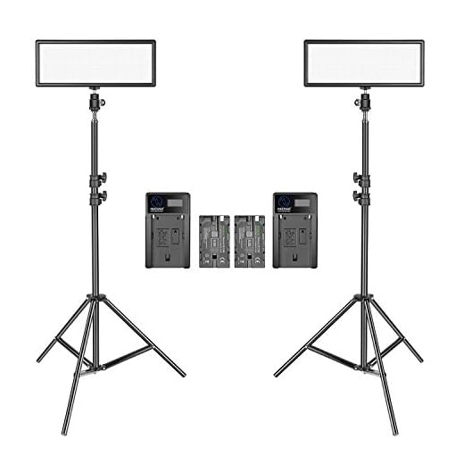 Neewer 2 Packs Super Slim LED Video Light with Light Stand Photography Lighting Kit, 3200K-5600K Bi-Color Dimmable LED Panel, Li-ion Battery and Charger for Camera Photo Portrait Children Shooting