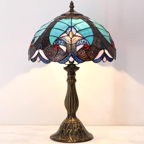 Image of WERFACTORY Tiffany Style Lamp Green Liaison Stained Glass Table Lamp