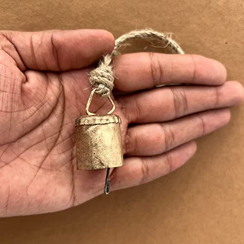 Vivanta 1.75 Inch 20 Pcs Small Mini Gold Rustic Vintage Iron Tin Metal Christmas Ornaments Jingle Bells For Crafts, Tiny Cow Bells For Hanging Chimes, Creative Indian Handmade Art Cylinder Rope Bells #TOP2