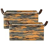 Boccsty Fashionable Camouflage Open Home Storage Bins Orange Grey Large Storage Basket Organizing Shelves Closet Toy Clothes Storage Bins...