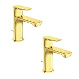  Lot de deux mitigeurs lavabo IDEAL STANDARD Connect Air avec tirette et vidage Or