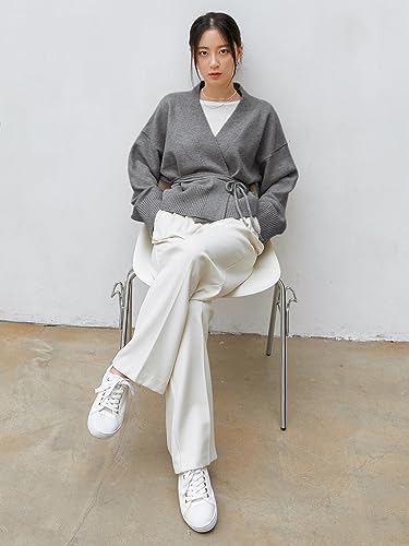 Fall Sweaters Coat for Womens Cardigan - Drop Shoulder Belted Cardigan V Neck Wrap4