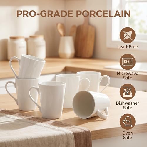 Set de 6 tazas de porcelana 10 onzas color blanco marfil miniatura 2