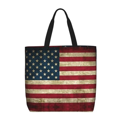 Evengigy Sac fourre-tout imprimé drapeau américain et poche intérieure zippée pour femme, sac de courses réutilisable de voyage