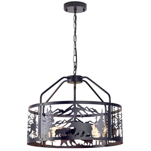 Farmhouserusticceilinglightfixturemodernblackmetalchandelierlightfixturewithbearanddeerdesignadjustableheightperfectsforkitchenlivingroomhallwayfoyerentrywaylighting  Urban Country Home Decor Farmhouse rustic ceiling light fixture modern black metal chandelier light fixture with bear and deer design adjustable height perfects for kitchen living room hallway foyer entryway lighting  urban country home decor