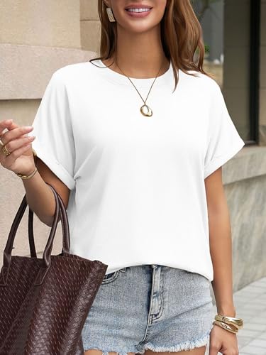 Image of UNCLECAT Women's Short Sleeve T Shirts Trendy Crew Neck Curve Hem Soft Tunic Tops Summer Outfits 2026