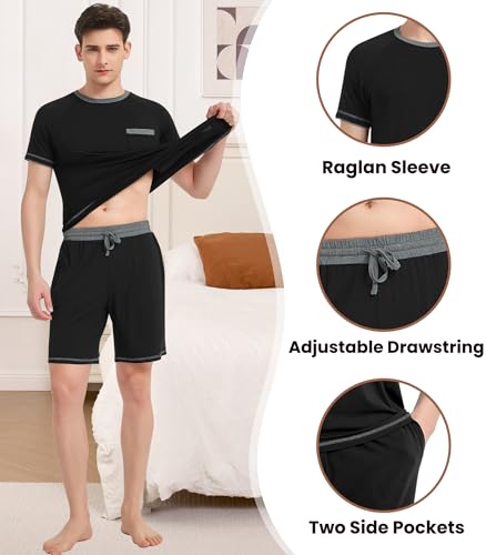 Image of NACHILA Men's Bamboo Viscose Pajamas Set Raglan Short Sleeve Shorts Pjs