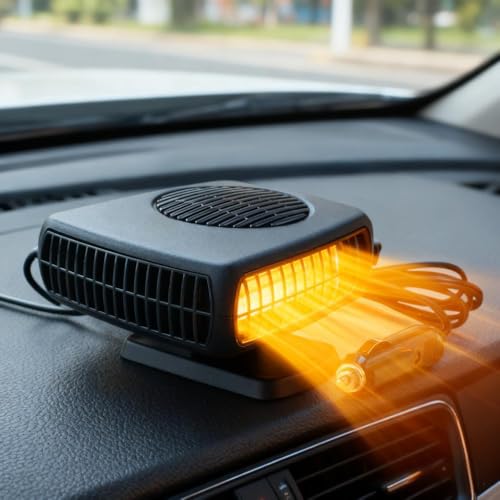 Genérico Calefactor Coche Mechero, 12v calefactor coche Portátil, 360 Grados Rotación Calentamiento Rápido, Desempañador/Descongelador de Parabrisas para Taxis, SUV, Turismos, Autobús