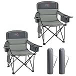 RELAX FIELD Set of 2 Oversized Camping Chairs for Adults 200KG with Cup Holder and Cooler Bag, Heavy Duty Extra Wide Folding Camping Chairs for Outdoor Picnic Fishing, Grey