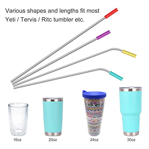 20 Pack Reusable Stainless Steel Metal Straws,10.5" & 8.5" Reusable Drinking Straws With 20 Silicone Tips 5 Straw Brushes 1 Travel Case,Eco Friendly Extra Long Metal Straw Fit For 20 24 30 Oz Tumbler #TOP5
