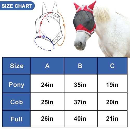 Gallopoff Máscara de mosca de cavalo com orelhas, máscara de mosca à prova de UV de malha fina para