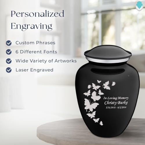 Image of Geturns Embrace Adult Custom Butterfly Cremation Urns for Human Ashes I Black Large Funeral Urn for Female and Male I 200 lbs