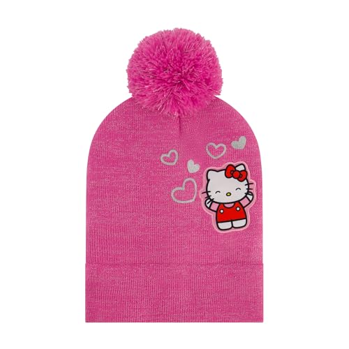 Hello Kitty Girls Beanie Hat and Gloves Set, Cuffed Knit Cap with Pom and Matching Mittens, Pink, One Size3