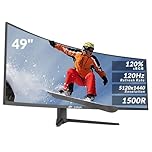 CRUA 49 Inch Curved Gaming Monitor, DQHD 5120 x 1440, 120Hz, 1500R, 32:9 UltraWide, AMD FreeSync, 120% sRGB, Height Adjustable, HDMI 2.1 & DP 1.4, Black