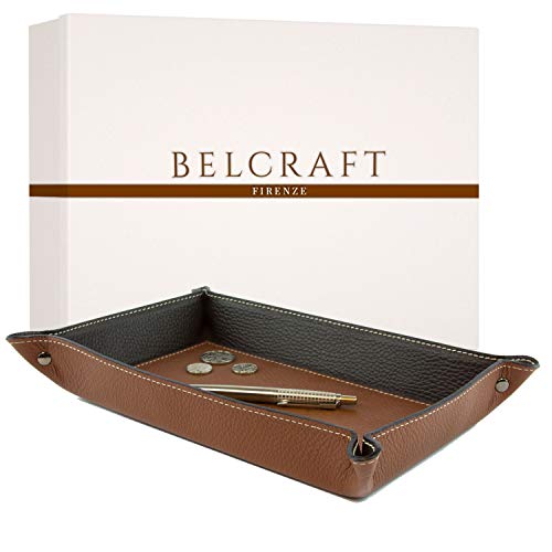 BELCRAFT Luni Taschenleerer Leder, Elegantes Geschenk mit Geschenkbox, Handgearbeitet in klassischem italienischem Stil, Ordentlich Tablett, Braun (28x19 cm) Cover