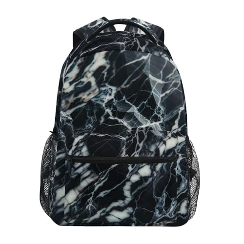 Back Pack for Boys, Black Golden Marble Texture Travel Backpack, Kids Back to School Essentials, Ideal for Ages 6–14
