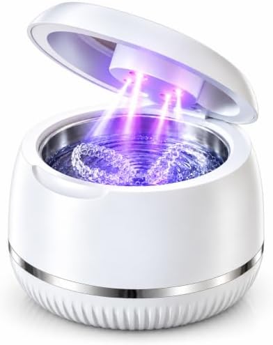 Ultraschallreinigungsgerät Zahnschiene Reinigung, IPX6 47 kHz (Milchweiß) | Dental Ultraschallreiniger Retainer Cleaner Pod für Zahnpflegehilfen Zahnschienen Aligner Knirscherschie