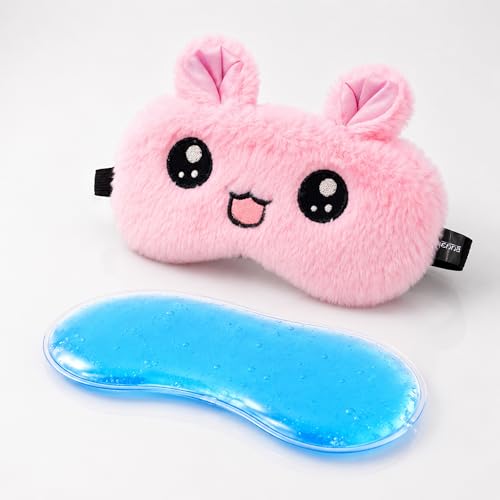 Image of Jenna Cute Gel Fur Sleeping Eye Shade Mask Cover for Insomnia, Meditation, Puffy Eyes and Dark Circles Kitty Pink