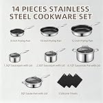 Yoehka 14-Piece Hybrid Stainless Steel Cookware Set, Non-Stick Pots and Pans Set with 3 Silicone Trivets | Induction Compatible Frying Pans, Saucepans, Saute Pan & Stock Pot | Oven Dishwasher Safe - Image 2
