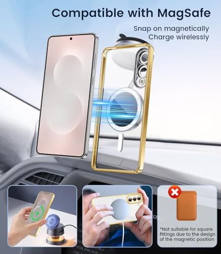 Image of VONZEE Clear Logo Electroplating Transparent Back Case for Samsung Galaxy A57 5G, Magnetic Plating Electroplate TPU Cover, Individual Camera Protection for Each Lens- Gold