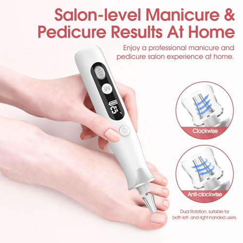 Maniküre/Pedikure Set elektrisch, Nagelfelile, Nagelfraser und Hornhautentfemer mit 10 Aufsatze zur Nagelpflege, mit 10 Geschwindigkeiten, LED Licht, Aufbewahrungstasche
