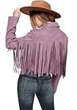 PRETTYGARDEN Women's Fringe Faux Suede Leather Jackets 2025 Fashion Tassel Motorcycle Cropped Coats (Purple,Medium)