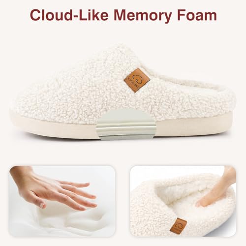 Image of Evshine Memory Foam Fuzzy Slippers for Women Curly Fleece House Shoes | Indoor Outdoor, Comfy and Warm Fur Lining, Non-slip Rubber Sole, Bedroom Slip on, Cozy, Cushioned, Machine Washable