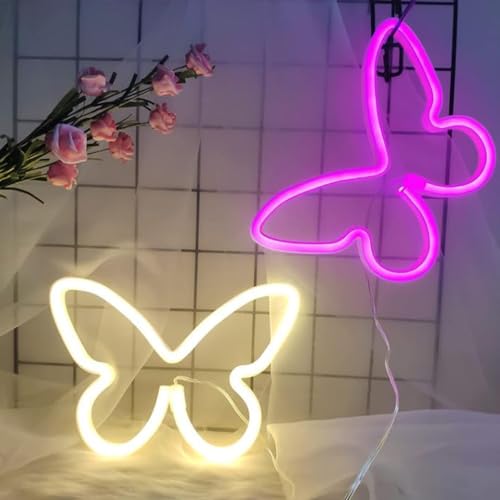 Image of 2PCS LED Neon Light Sign Butterfly Neon Signs Home Night Lights for Kids' Bedroom Decorative lamps Wall Art Romantic Christmas Birthday Gift