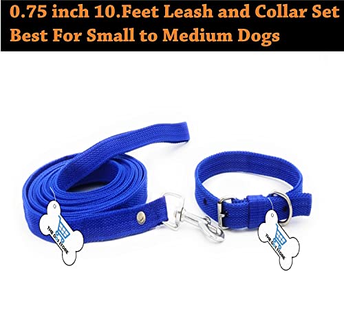 Image of Dog Training Lead 10.FT Long Rope Cotton Nylon Webbing Recall Obedience Line Leash for Pet Best for Small to Medium Breed Dogs (10.Feet Leash & Collar 0.75 inch, Blue)