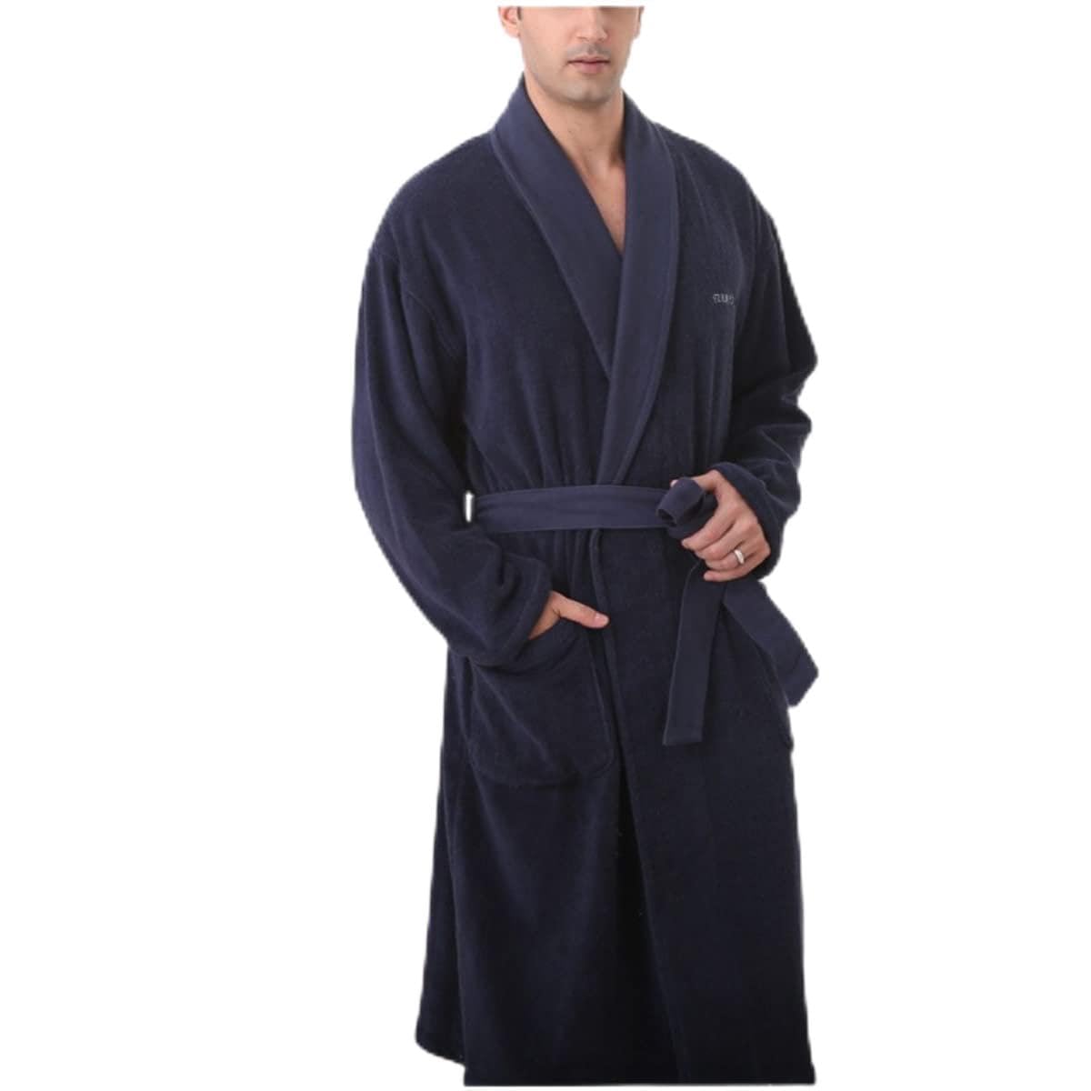 CFWSHJ Męskie i damskie bawełniane szlafroki kąpielowe Szlafrok z szalowym kołnierzem Szlafrok do wypoczynku w domu lub w hotelu Sleepwears.granatowy Blauw-m (granatowy Blauw Xlarge)