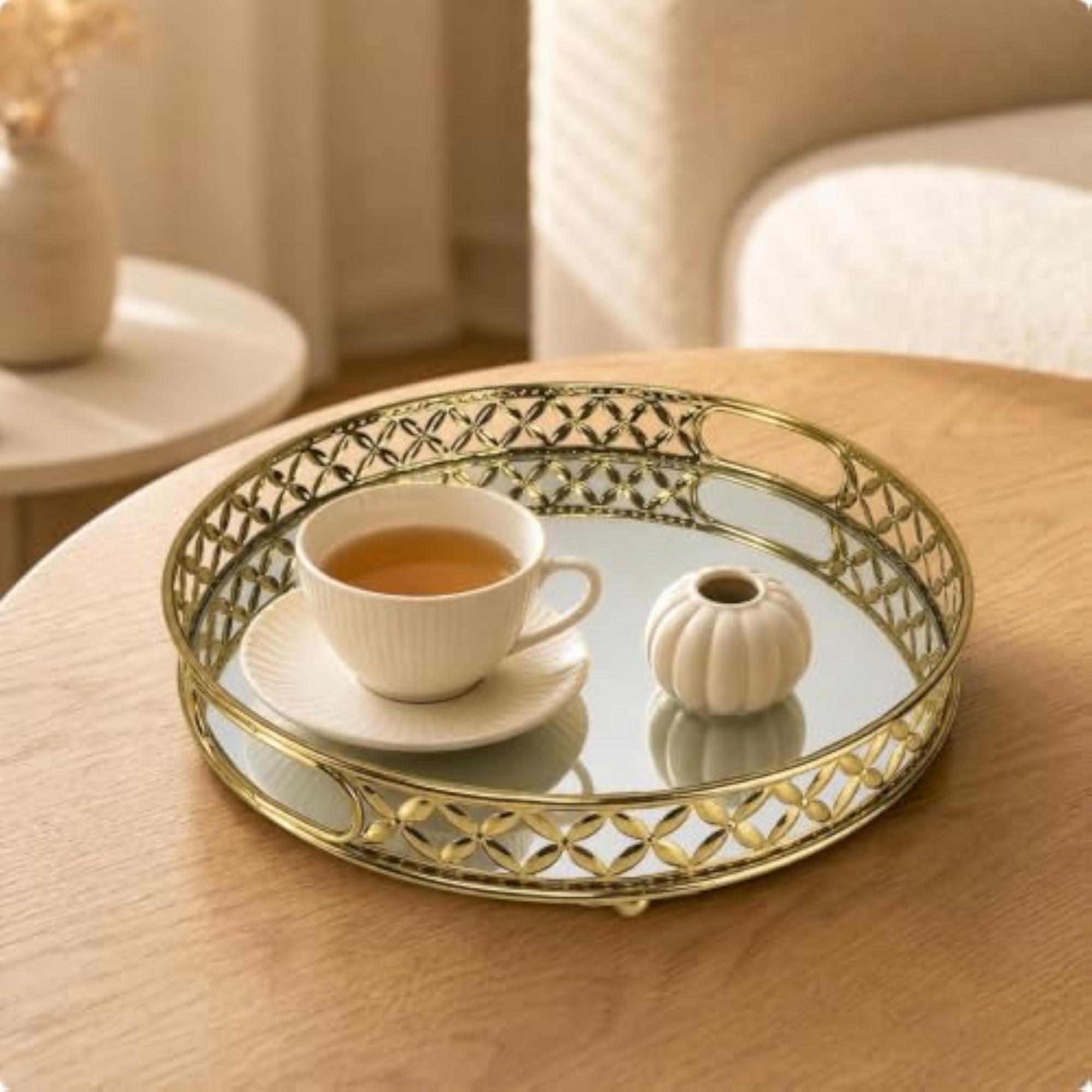 Elegant Mirrored Tray with Handles