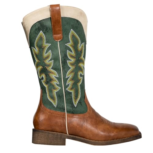 SheSole Cowboy Boots For Women Square Toe Wide Calf Cowgirl Boots Ladies Western Boots Red Green Brown4
