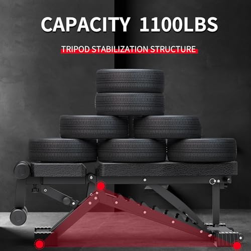 Adjustable Weight Bench, 1100 LB Weight Capacity Heavy-duty Workout Bench, Extended Head, and Neck Protection Design, Foldable Flat/Incline/Decline Exercise Multi-Purpose Bench for Home Gym - Thumbnail 2