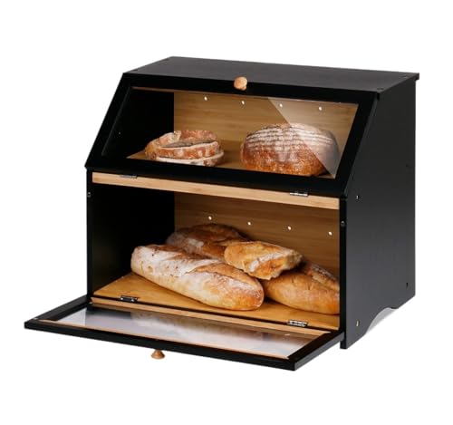 MEIZHITU Panera Contenedor De Cocina Panera De Bambú Dos Pisos, Caja Pan 2 Capas, Gran Capacidad para Almacenar En La Cocina para Mesa