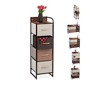 Relaxdays Ladekast, 4 stoffen vakken, smal, met handgrepen, plank, niskast HBT 99,5 x 31 x 31,5 cm, bruin