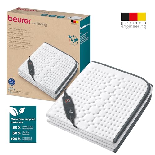 Beurer UB 60 Wärmeunterbett, Made in Europe, Ober- und Unterseite hergestellt aus 80 % recyceltem Material, kuschelig weich, 150 x 80 cm, Abschaltautomatik, 4 Temperaturstufen, waschbar