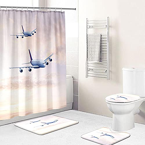 ZDDWLDL 4-Teilig Duschvorhang Set Mit Rutschfesten Teppichen Toilettendeckel Und Badematte Wasserdicht Farbfest Schimmel… – Bild 3