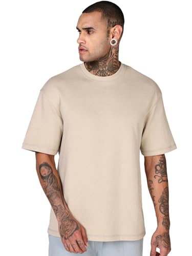 Image of Bewakoof, Men's Solid Oversized Fit Half Sleeve Round Neck Polycotton|| T-Shirt